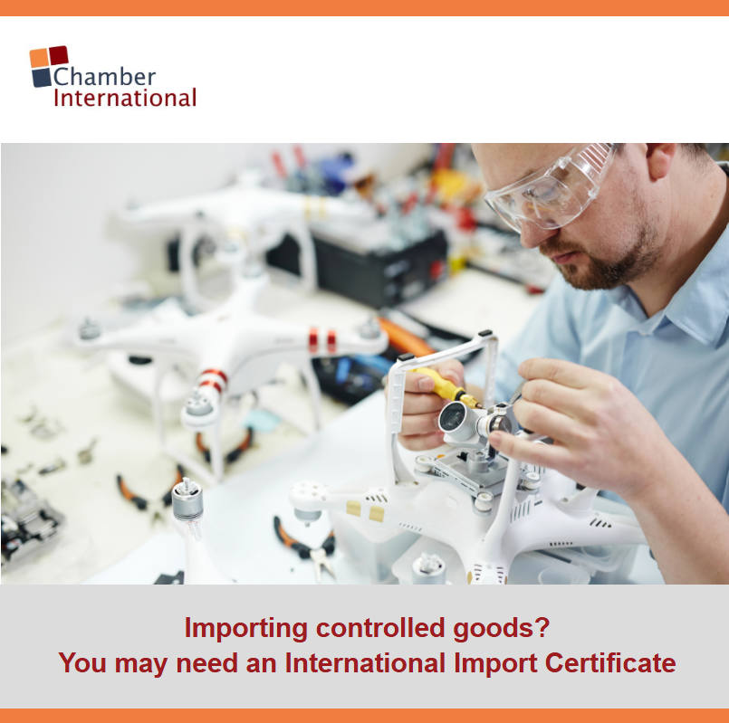 ChamberInt's tweet photo. Importing controlled goods? 

You may need an International Import Certificate (IIC) to get your shipment released

We’ll help you:

✔️ Process it fast via eCert
✔️ Meet licence requirements
✔️ Avoid costly delays
📌 Apply now: https://t.co/WkweuAJ5g1

#ChamberInt 📞0845 034 7200 https://t.co/vCouMMqcjt