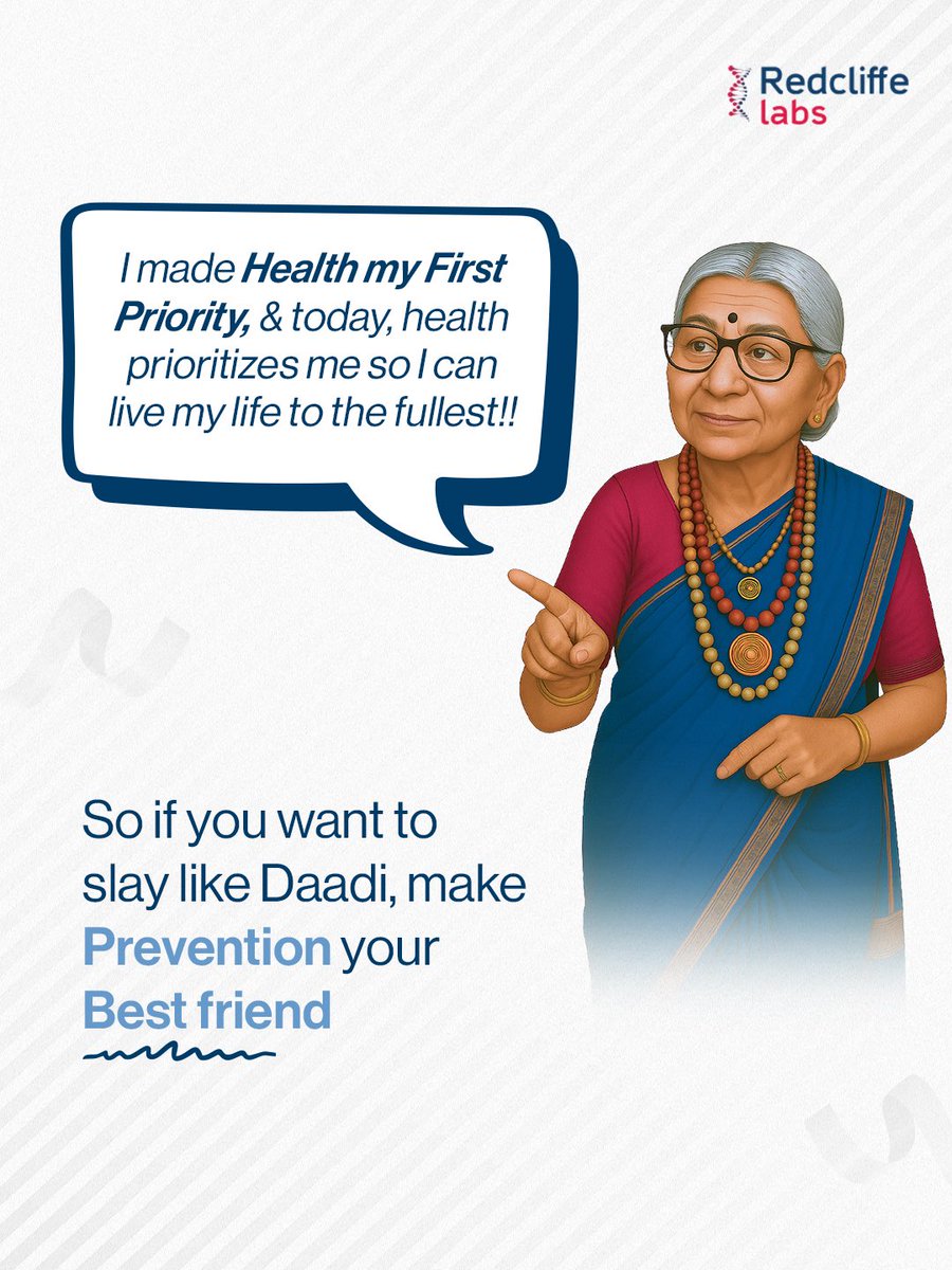 redcliffelab's tweet image. &quot;She wakes up before sunrise, helps her friends with yoga, dances with her granddaughter, runs the kitchen, and even goes trekking with Dadaji. 🌸

#DaadiGoals #HealthyLiving #WellnessJourney #PreventiveHealth #AgingGracefully #HealthFirst #LongevityGoals #ActiveLife