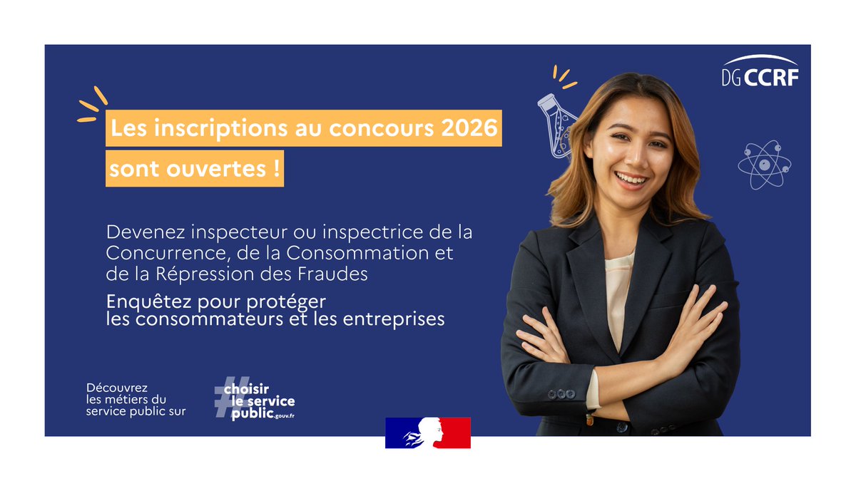dgccrf's tweet image. 🔬Bac + 3 ou plus en Sciences ? Engagez-vous en faveur d’une économie forte et durable : rejoignez la DGCCRF !

⏰⏰⏰Il ne reste plus que quelques jours pour s’inscrire au concours : economie.gouv.fr/dgccrf/actuali…

#ChoisirLeServicePublic
