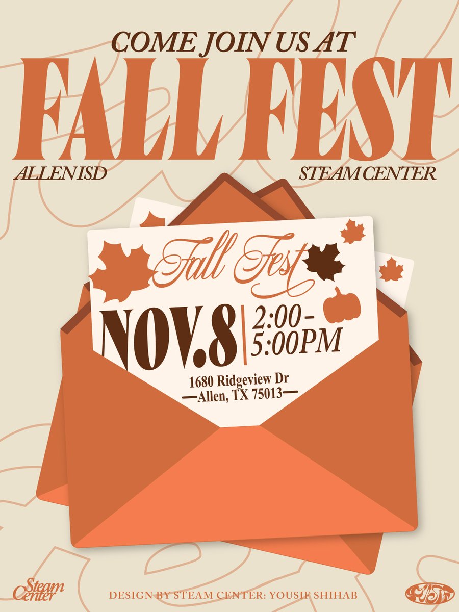 🍁🎉 Hey Allen! You’re invited to the Allen ISD STEAM Center Annual Fall Fest! 

Bring your family and friends for a day of fun featuring local vendors, a hayride, face painting, and live music! 

📍 Allen ISD STEAM Center
📅 11/8 from 2:00pm-5:pm

#AllenISD #STEAMCenter