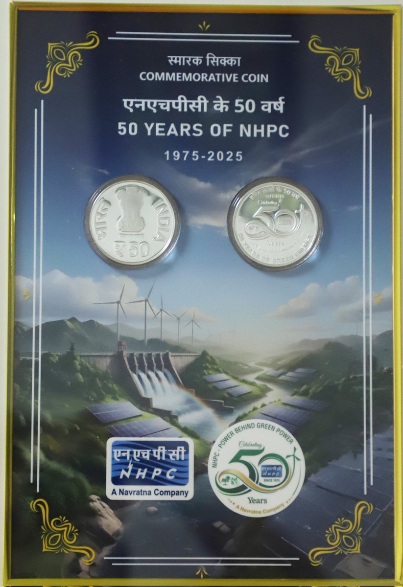 nhpcltd's tweet image. Shri Manohar Lal, Hon’ble Union Minister of Power, Housing and Urban Affairs released a Commemorative Coin of 50 Rupees to commemorate 50 years of #NHPC at New Delhi on 6th  November 2025 in the presence of Shri Pankaj Agarwal, Secretary (Power), Ministry of Power, Government of…