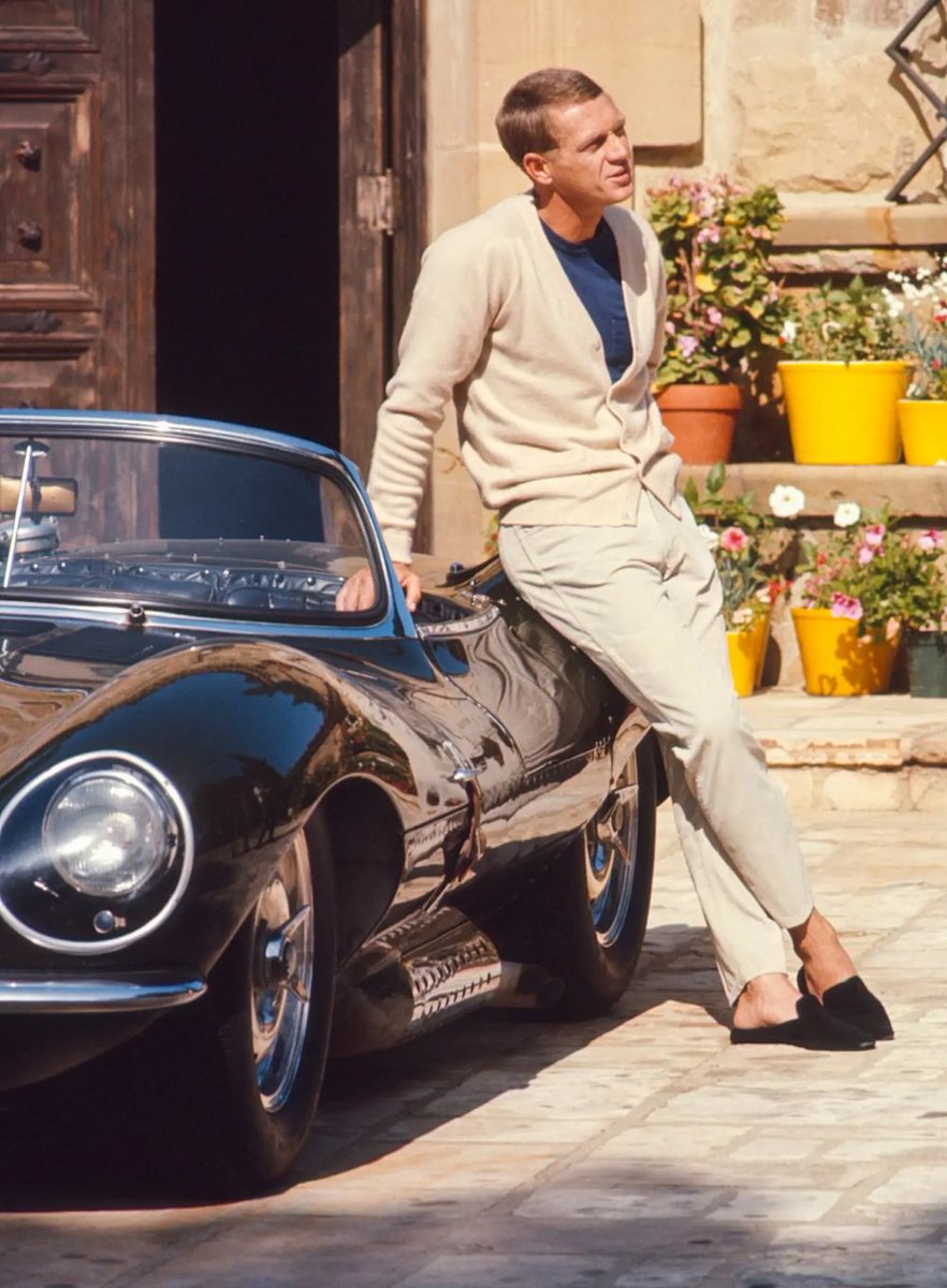 Steve McQueen and his 1956 Jaguar XK SS.