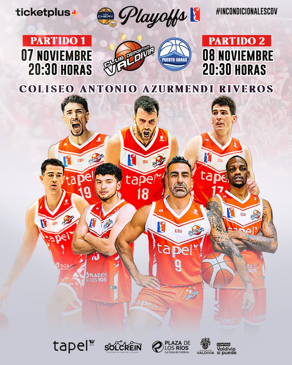 🔥 | ¡A DOS DÍAS DE LOS PLAYOFFS!

🔴 Recuerda que las entradas para los juegos 1 y 2 ante Puerto Varas Basket ya están a la venta.
⌚️ Viernes 7 - 20:30 hrs. | Sábado 8 - 20:30 hrs.

ticketplus.cl/events/cd-vald…

ticketplus.cl/events/cd-vald…

#IncondicionalesCDV #VamosCDV #Valdiviacl