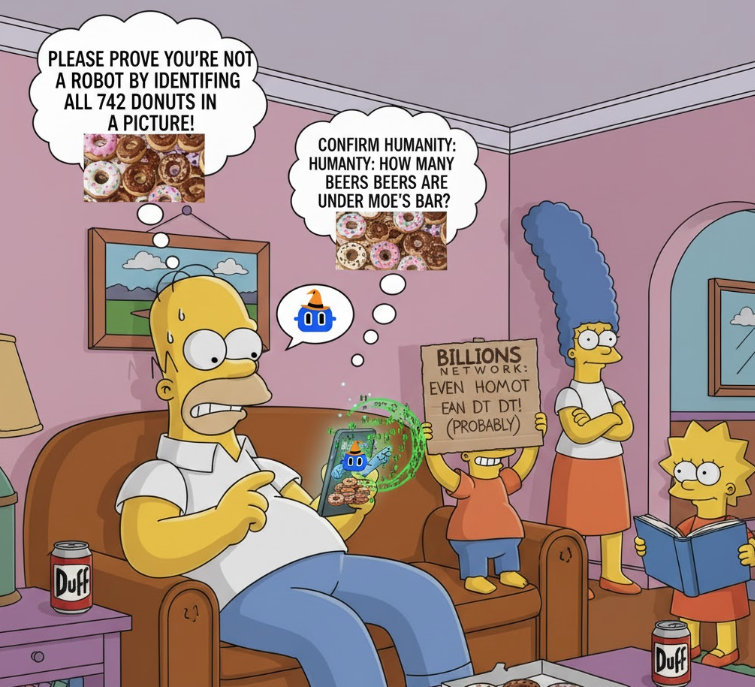 Drkaratel's tweet photo. All you need to do is verify yourself to create a secure internet... Well, or at least to keep your donuts safe from digital attacks. 

P.S. That little wizard on the screen clearly knows something @billions_ntwk  @jgonzalezferrer https://t.co/9zq36m3ycG