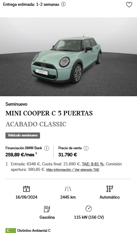 MINIAugusta's tweet photo. Disfruta de un MINI Cooper C 5 puertas por menos de 32.000€.
Contacta en el 672096576. https://t.co/BNT508f78y