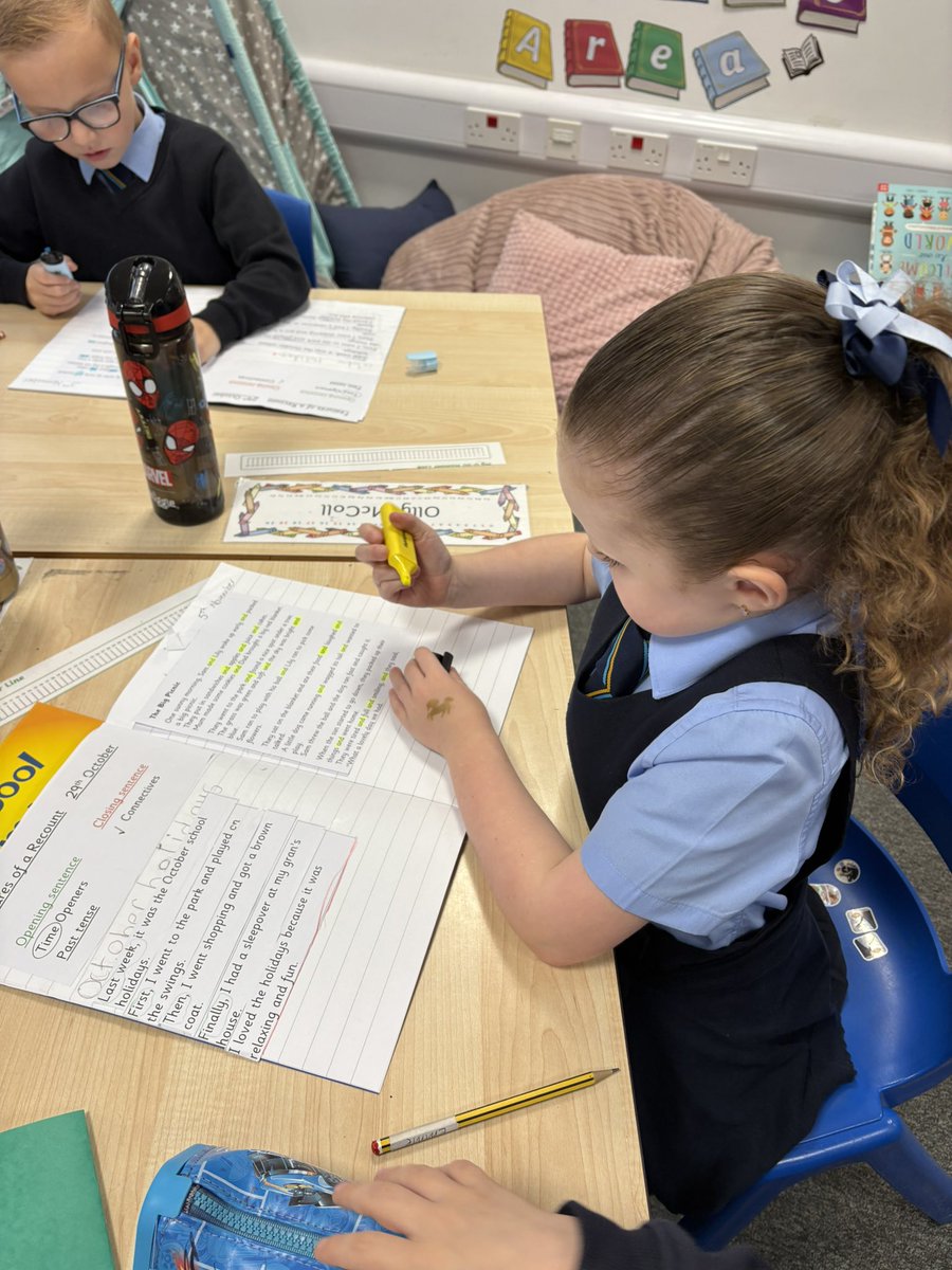 MrsPierce1604's tweet image. 🖍️ Spotting connectives in! We used highlighters to find the word “and” in sentences — helping us join our ideas together for our fantastic recount writing! ✍️💡 #CfE #P2Literacy #GrammarFun #RecountWriting