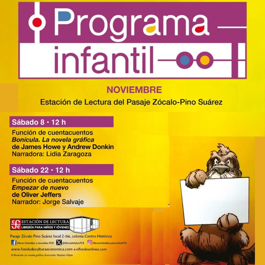 paseoxloslibros's tweet image. 📚✨ ¡Llegan los #cuentacuentos de #Noviembre del @FCEMexico @ObrasInfyJuvFCE!
Disfruta de historias divertidas y mágicas durante el mes.
👇 #programainfantil  Librería 2Bis en #UnPaseoPorLosLibros Pasaje Pino Suárez- Zócalo del @MetroCDMX 
 Vive la #lectura  en #FAMILIA 👨‍👩‍👦👩‍👩‍👧‍👧👨‍👨‍👦❤️