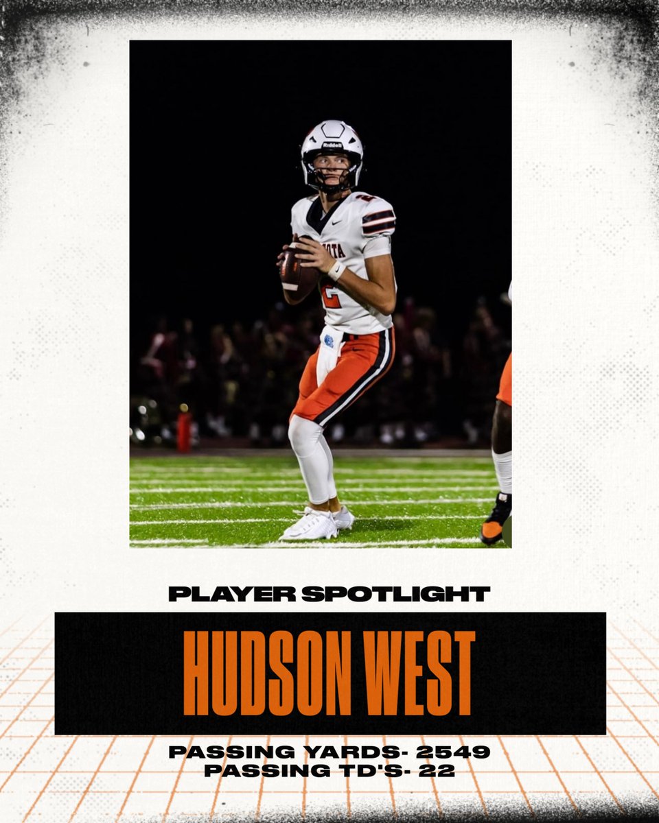 Congratulations <a href="/HudsonWest10/">Hudson West</a> on a sensational sophomore season! 
Passing Yards- 2,549
#1 in 7A district 8
#3 in 7A
#11 in Florida
Passing TDs- 22
