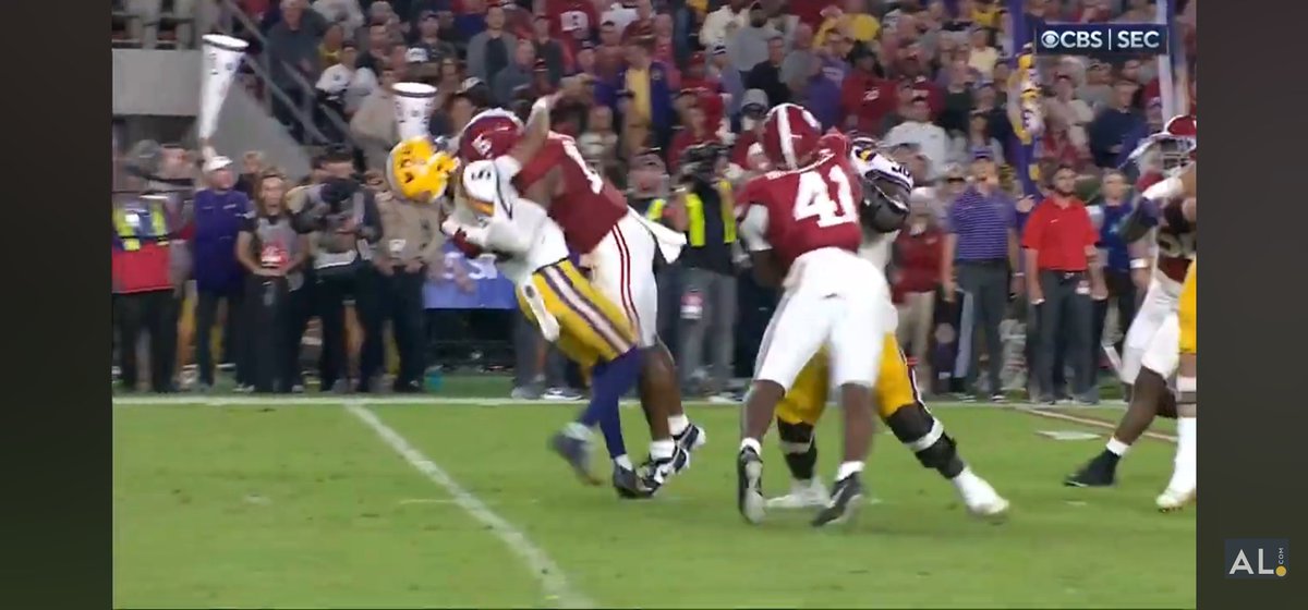 AlteredLegacys's tweet photo. @gabe_wiseman2 @jake_alex_ @BackThenSports @SECUnfiltered @JalenMilroe Im a UGA fan myself so I loathe Bama, but after reading the NCAA rules on targeting and watching the video of the hit, it doesn't appear to fit the definition for targeting, he does crouch or launch or lower head, more of a bear hug tackle with a bit of contact to lower facemask https://t.co/BhRyaRxc23