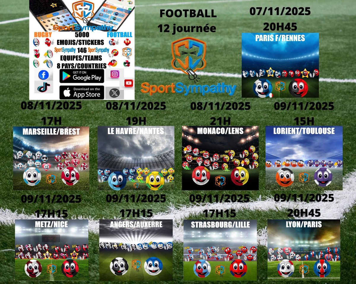SportSympathy's tweet photo. #matchs 12 journée de #Ligue1⚽
➡Choisis ton match 
🟢Mets ton prono en commentaire 
➕ un des 5000 Stickers pour Supporters, du Clavier de l'Application➡️"SportSympathy"  

#football #français
Affiches faites avec les stickers du clavier de l'application: SportSympathy https://t.co/BL9hd9oFZW