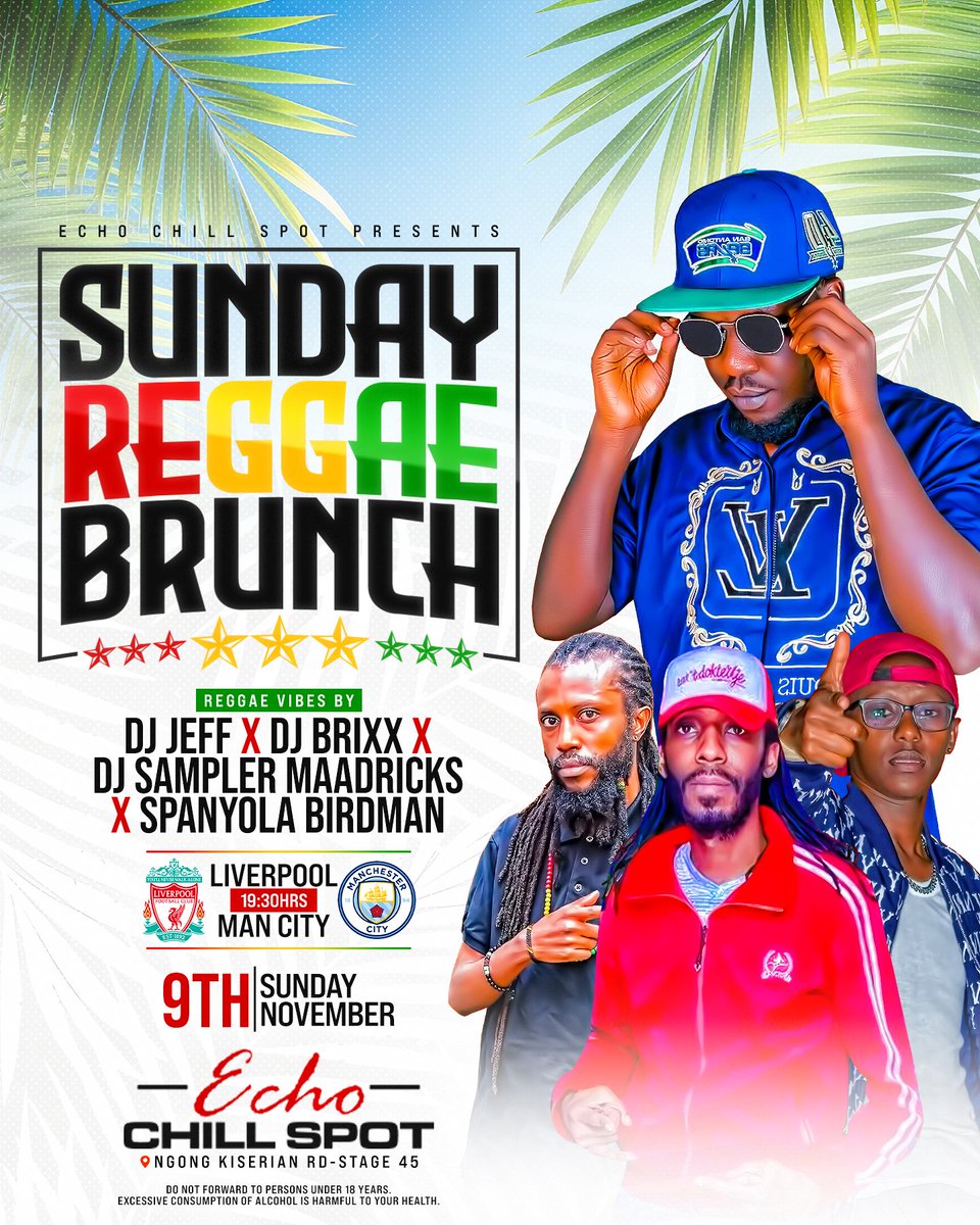 THIS SUNDAY TUKO @echo_chillspot ( NGONG KISERIAN) IT'S ALL ABOUT #SundayReggaeBrunch COME LET'S HAVE A GOOD TIME 🔥🔥🔥 

#PartyWithSpanyolaBirdman #KingOfRushHour #KiberaFinest #InfintyMc #NiSaaNgapiNairobarry #LipuaJaba #Kanamrugu