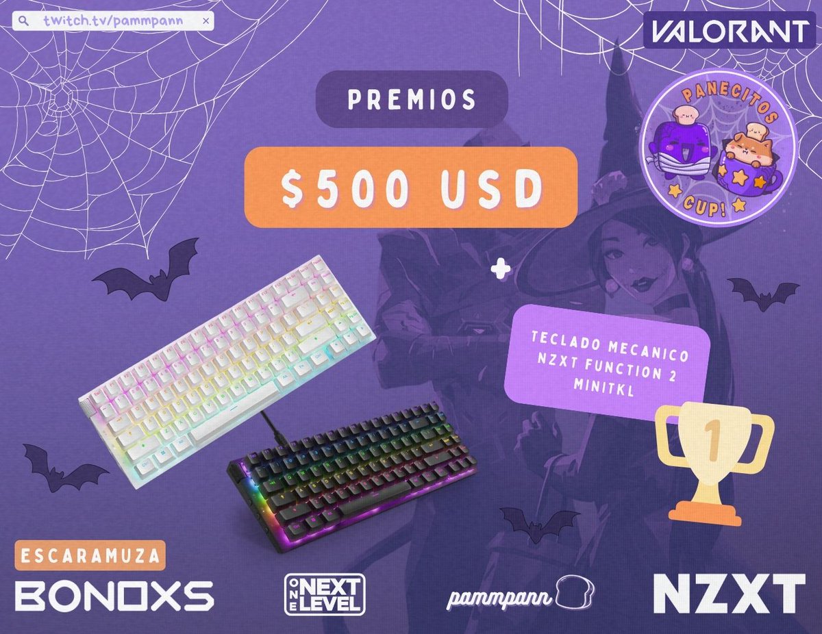 Los premios que se llevará el equipo ganador de la Panecitos cup~ Escaramuza .˚⊹🎃₊˚𖦹⋆ son nada más y nada menos que $500 usd y 4 teclados NZXT Function 2 Mini por parte de <a href="/bonoxs_latam/">BONOXS LATAM</a> y <a href="/NZXT/">NZXT</a> ! Quién ganará? 👀👻