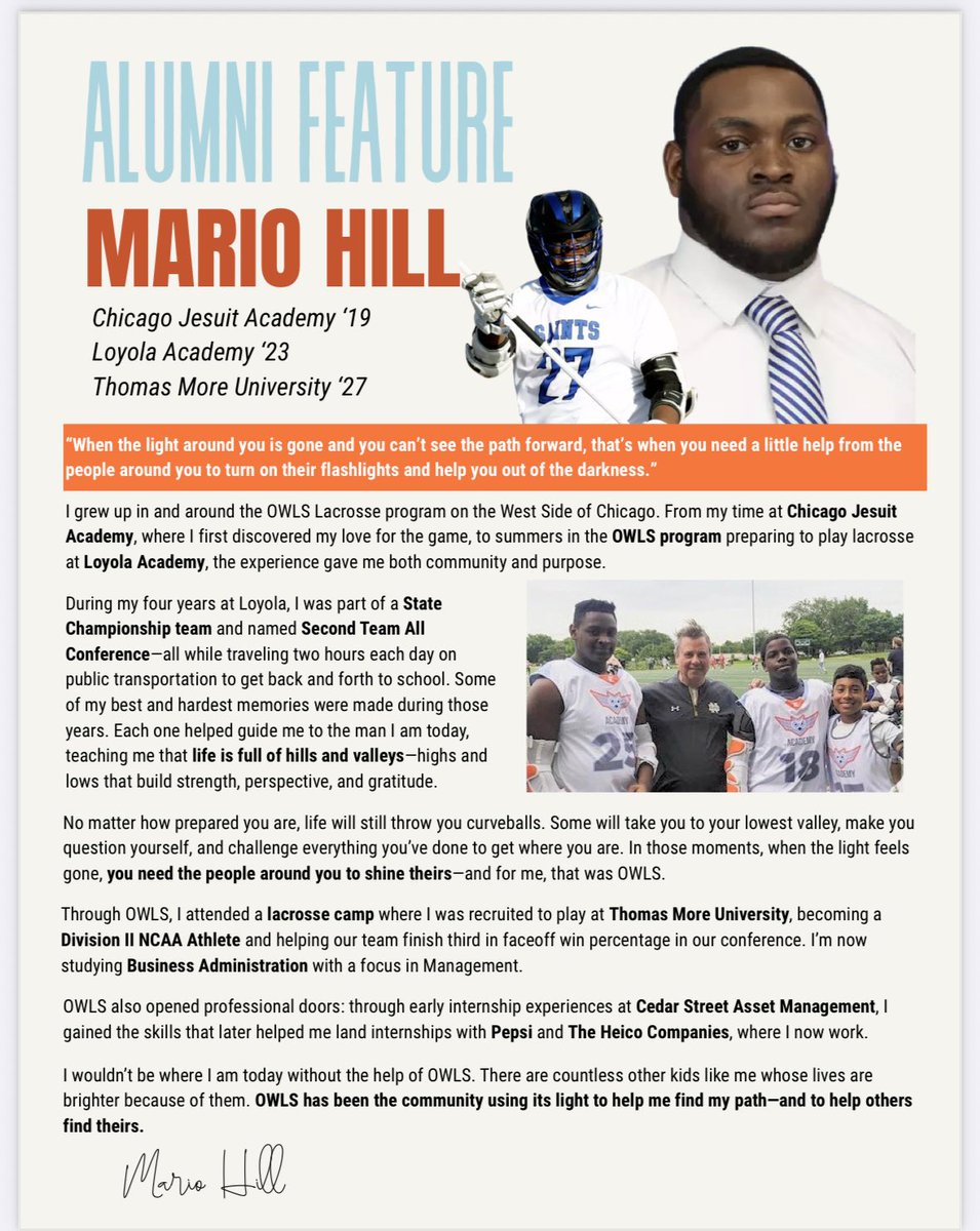 Mario exemplifies our motto of Be A Saint! Be Great, Be Accountable Be Disciplined Be Gritty Be Humble! Keep up the great work! Owls Lacrosse, thank you for supporting Mario throughout his lacrosse journey! #BeASaint