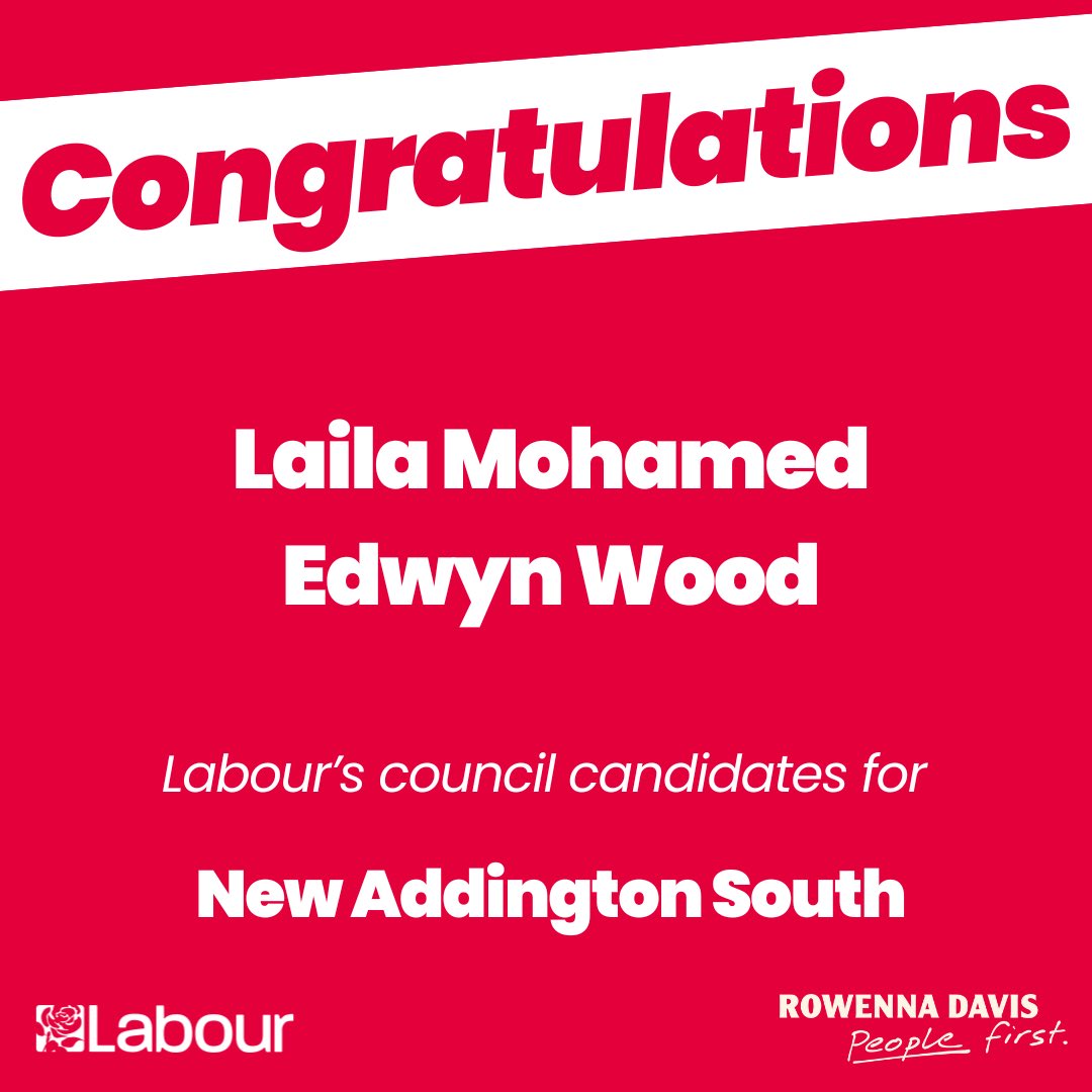 🎉 Congratulations to our newly selected Labour candidates for New Addington South. 

They will continue to work hard for our community and put the people of New Addington first. 🌹