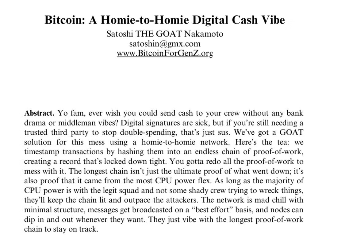 Bitcoin Whitepaper for Gen Z