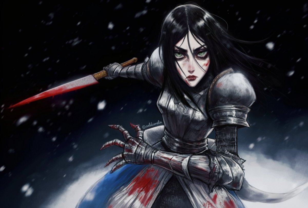 coldcorelia's tweet photo. I’ve just watched the live action, and now I really fancy drawing Madness Returns Alice in armour too. #AliceMadnessReturns https://t.co/EcqDz1x4CT