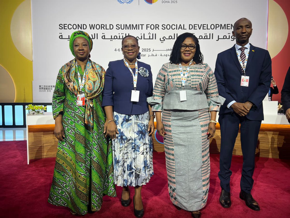 MoGCSP_Ghana's tweet image. Minister, Hon. Dr. Agnes Naa Momo Lartey, led Ghana’s delegation to the 2nd #WorldSummit for #SocialDevelopment in Doha, aimed at addressing the gaps &amp;amp; recommit to the Copenhagen Declaration on Social Development, and accelerate progress towards the execution of the 2030 Agenda.