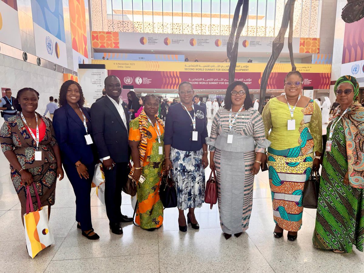 MoGCSP_Ghana's tweet image. Minister, Hon. Dr. Agnes Naa Momo Lartey, led Ghana’s delegation to the 2nd #WorldSummit for #SocialDevelopment in Doha, aimed at addressing the gaps &amp;amp; recommit to the Copenhagen Declaration on Social Development, and accelerate progress towards the execution of the 2030 Agenda.