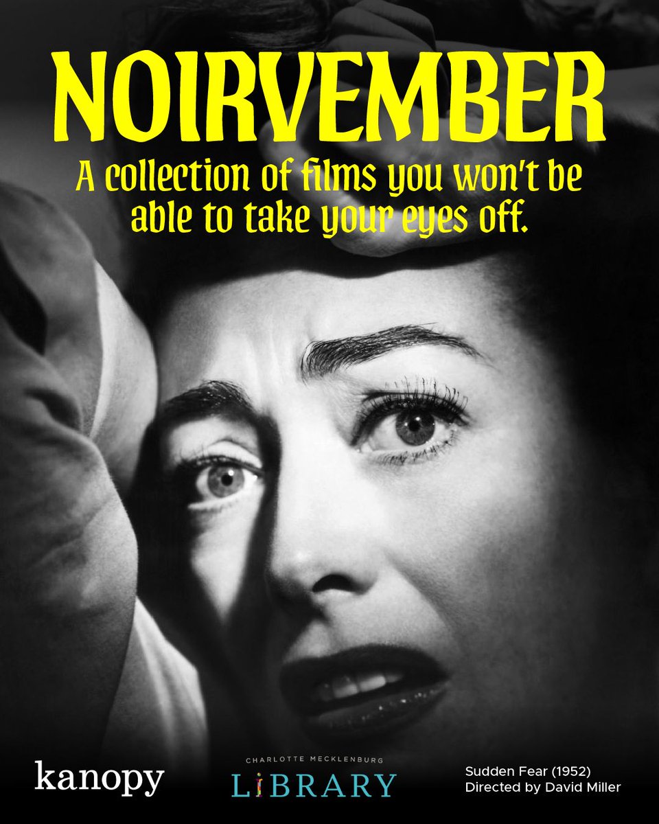 cmlibrary's tweet image. Join us for Noirvember, a month-long celebration of film noir, by watching Kanopy’s
curated collection of Hollywood classics and modern-day noir films. All you need is your library card!  bit.ly/49CMEEg