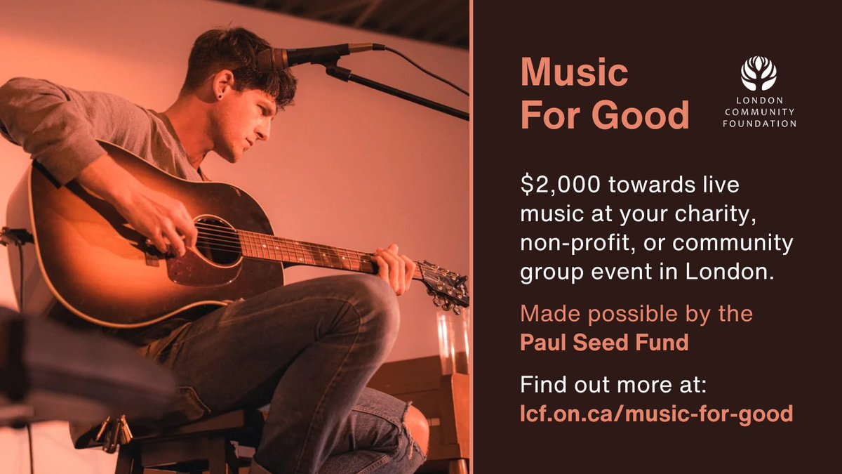 LdnCommFdn's tweet image. Thanks to the Paul Seed Fund, Music For Good is providing funding for London-based charities, non-profits, and community groups to have live music at their events. Up to a maximum of $2,000 is available per event. Learn more at lcf.on.ca/music-for-good