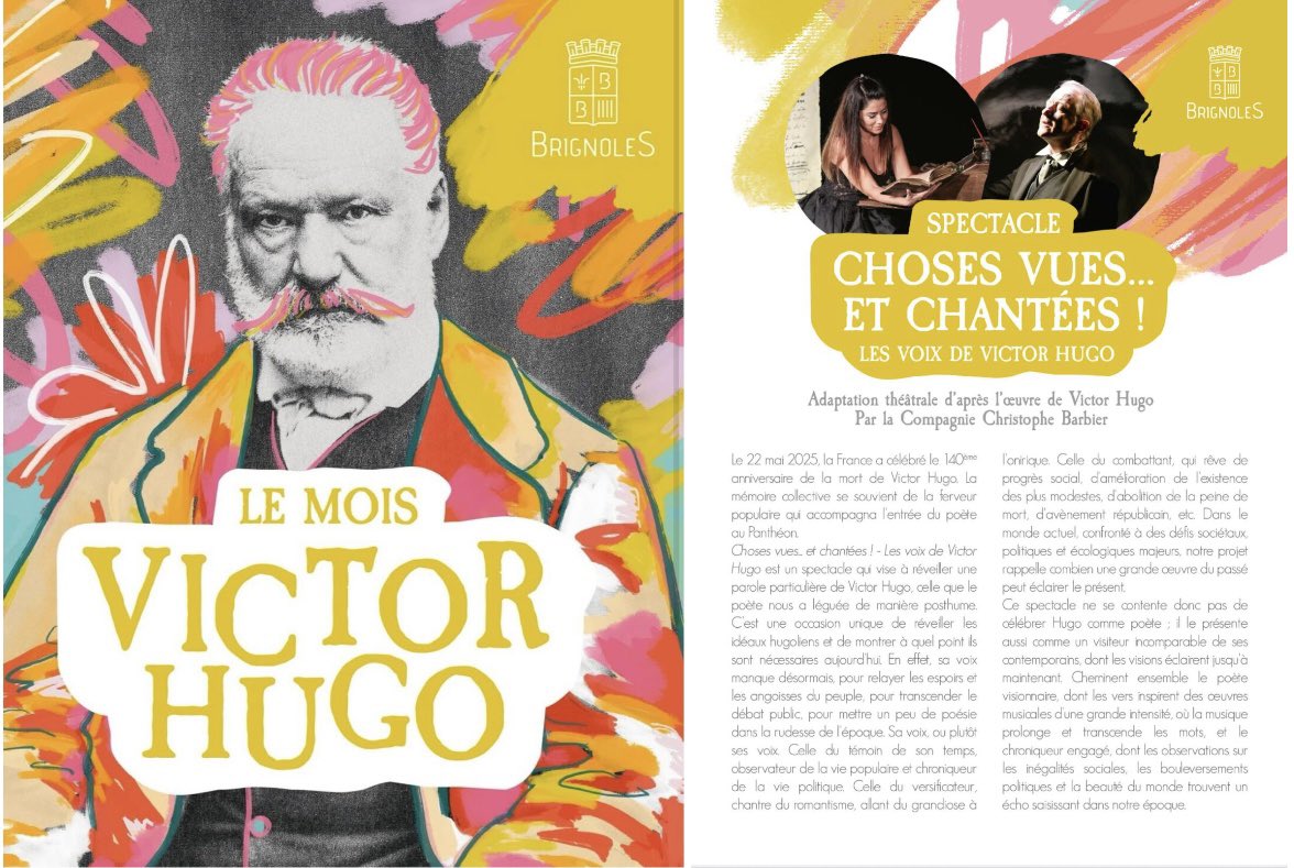 Fière et heureuse d’annoncer que notre spectacle « Choses vues et chantées ! Les voix de Victor Hugo » a été sélectionné pour faire partie de la programmation du "Mois Victor Hugo" à <a href="/Ville2Brignoles/">Ville de Brignoles</a> Brignoles. RDV vendredi 7 novembre à 20h30 au hall des Expositions.