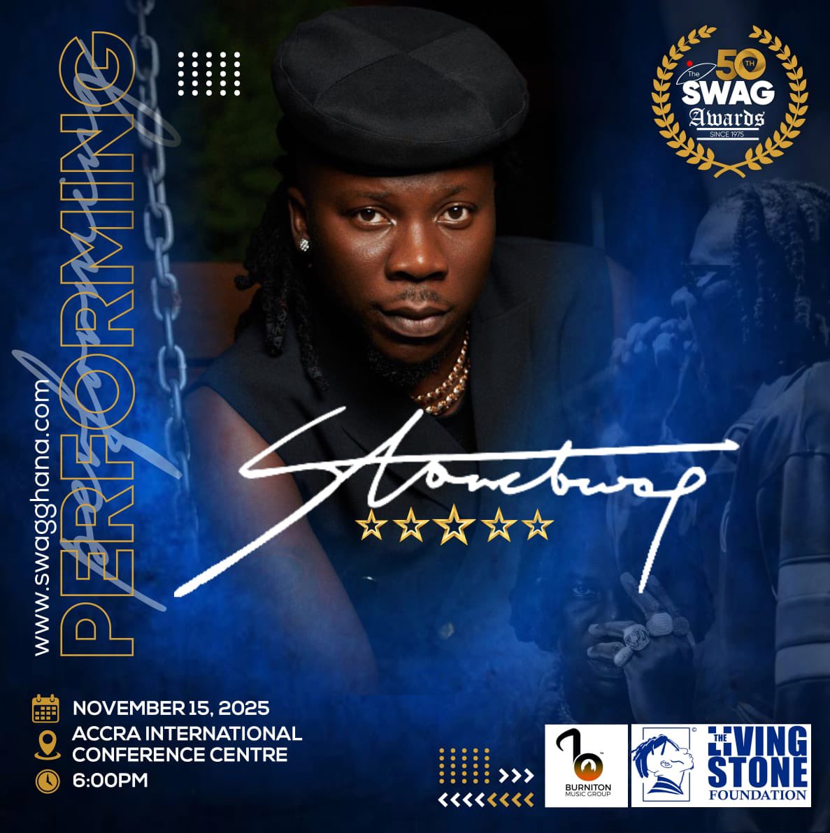 CONFIRMED: Stonebwoy will headline 3 major concerts, between November 7 - 15, 2025.

• Nov. 7 - MOBA Akwaaba Night, Cape Coast
• Nov. 11 - Consumer Week 2025, Ashaiman
• Nov. 15 - SWAG AWARDS Night, Accra