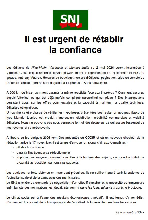 "Il est urgent de rétablir la confiance" #NiceMatin #VarMatin #MonacoMatin  <a href="/Xavier75/">Xavier Niel</a> <a href="/Nice_Matin/">Nice-Matin</a> <a href="/Var_Matin/">Var-matin</a> <a href="/Monaco_Matin/">Monaco_Matin</a> #Nice06 #Monaco #Toulon #Var #presse #medias #journalisme #XavierNiel <a href="/Alliance_Presse/">AlliancePresse</a> #social #PQR #SNJ #multimedia