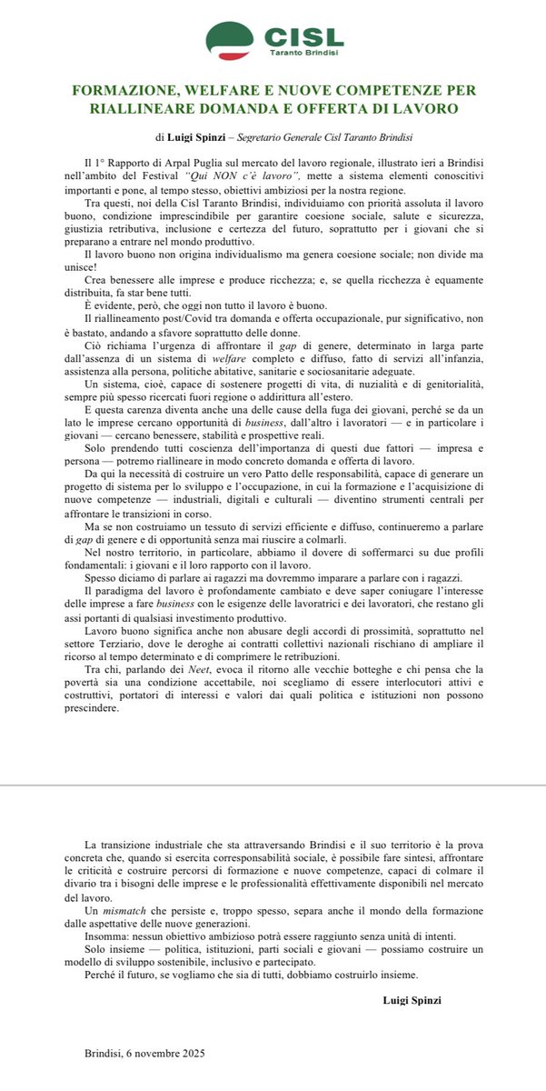 CislTaBr's tweet photo. Dopo la partecipazione al Festival “Qui NON c’è lavoro”, promossa da #ARPAL #Puglia, la #CISL #TarantoBrindisi è pronta a parlare con i giovani di #sicurezza, #lavoro futuro🔐
Domani #7novembre📆
Presso il Liceo delle Scienze umane “Vittorino da Feltre” di #Taranto📍
👉🏻 https://t.co/kl73kiJVym
👉🏻 https://t.co/udv1YnGirh
#CISLTarantoBrindisi #USTCISLTarantoBrindisi #USTCISL