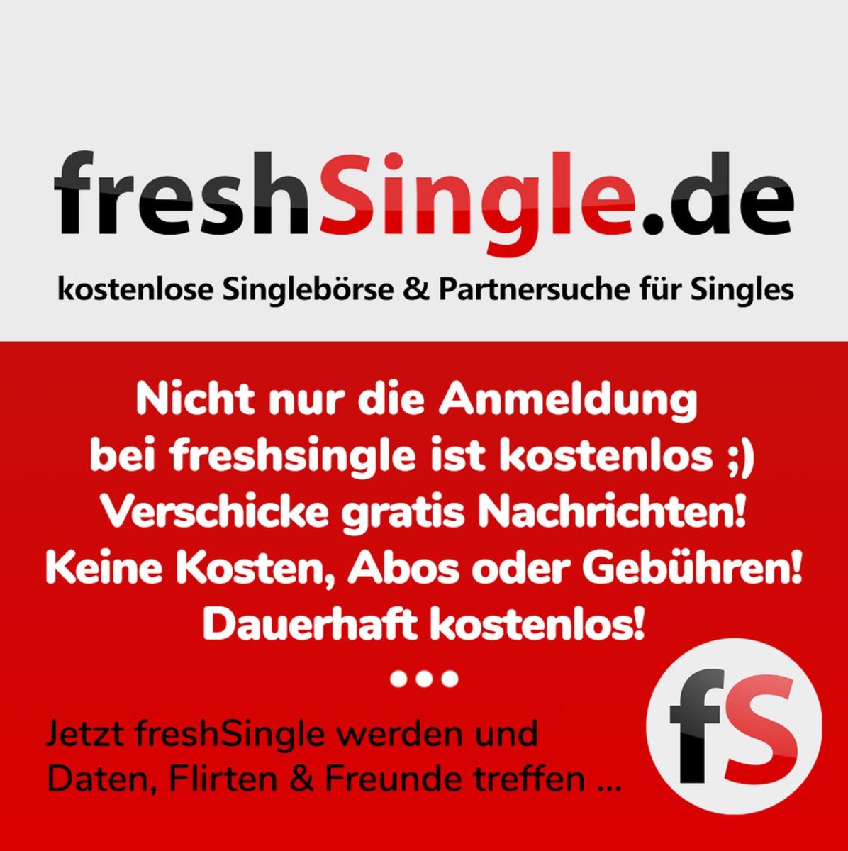 freshSingle's tweet photo. Nicht nur die Anmeldung bei #freshSingle ist #kostenlos ;)
Verschicke #gratis Nachrichten!
Keine Kosten, Abos oder Gebühren!
Dauerhaft kostenlos!
#onlinedating #ｓｉｎｇｌｅ https://t.co/VX7rIPH2UD