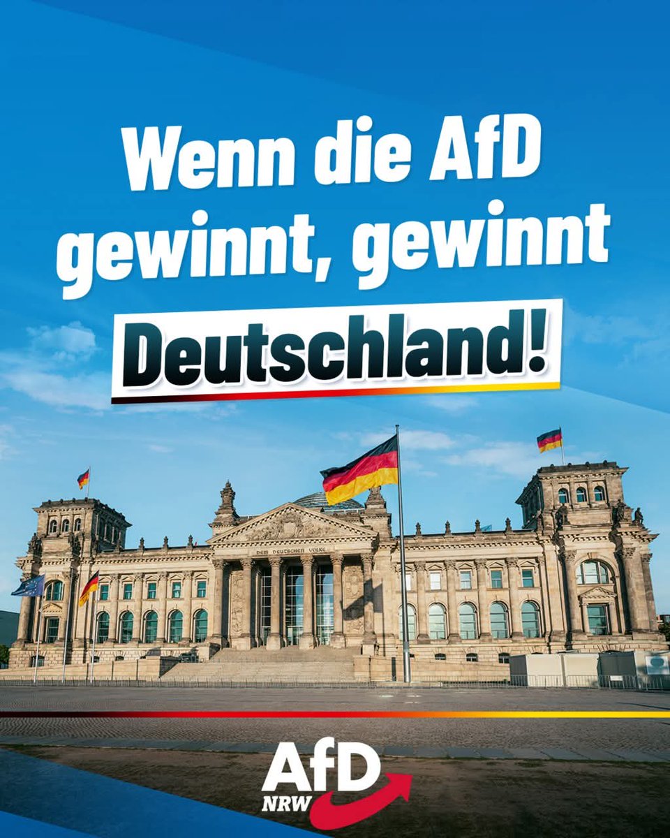 ++ Wenn die AfD gewinnt, gewinnt Deutschland! ++

Wenn man den durchschnittlichen #AfD-Wähler fragt, warum er uns seine Stimme gibt, dann ist ein Beweggrund zentral: Deutschland! Keine andere Partei wagt es, deutsche Interessen zum Dreh- und Angelpunkt ihres Programms zu machen