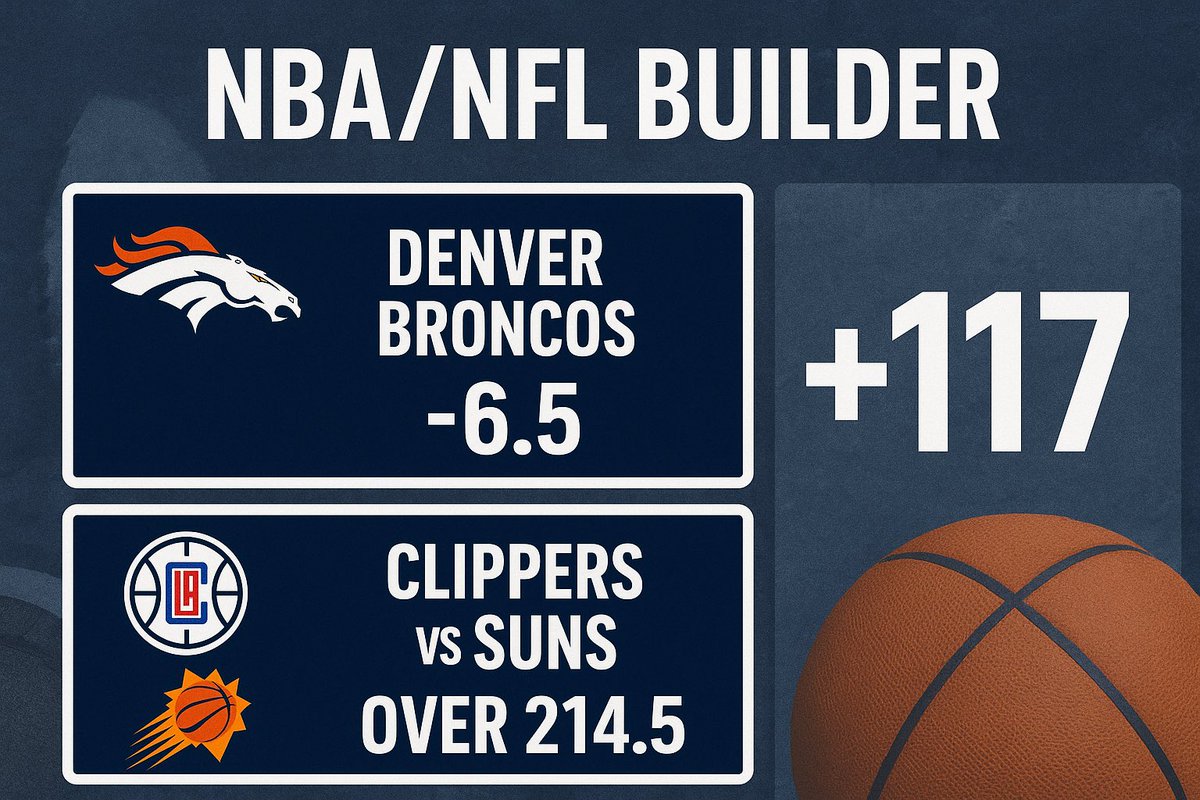 BettorBenny's tweet image. 🏈🏀NFL/NBA Builder of the Day

🏈Denver Broncos -6.5

🏀LA Clippers vs. Phoenix Suns Over 214.5

📊Odds: +117  

💰Wager: 1.5 unit play 

Good luck to everyone! I hope everyone has a great day!☀️☀️☀️

#SharpAction #ParlaySzn