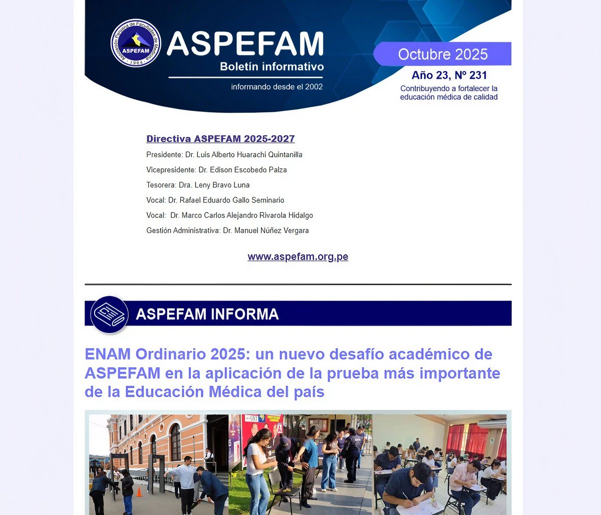 ✅ ASPEFAM │Boletín informativo 231 - octubre 2025
➡️ Ver boletín: goo.su/Ivltf78
➡️ Web de boletines: goo.su/BW4D2pO
#AspefamPeru #EducacionMedica