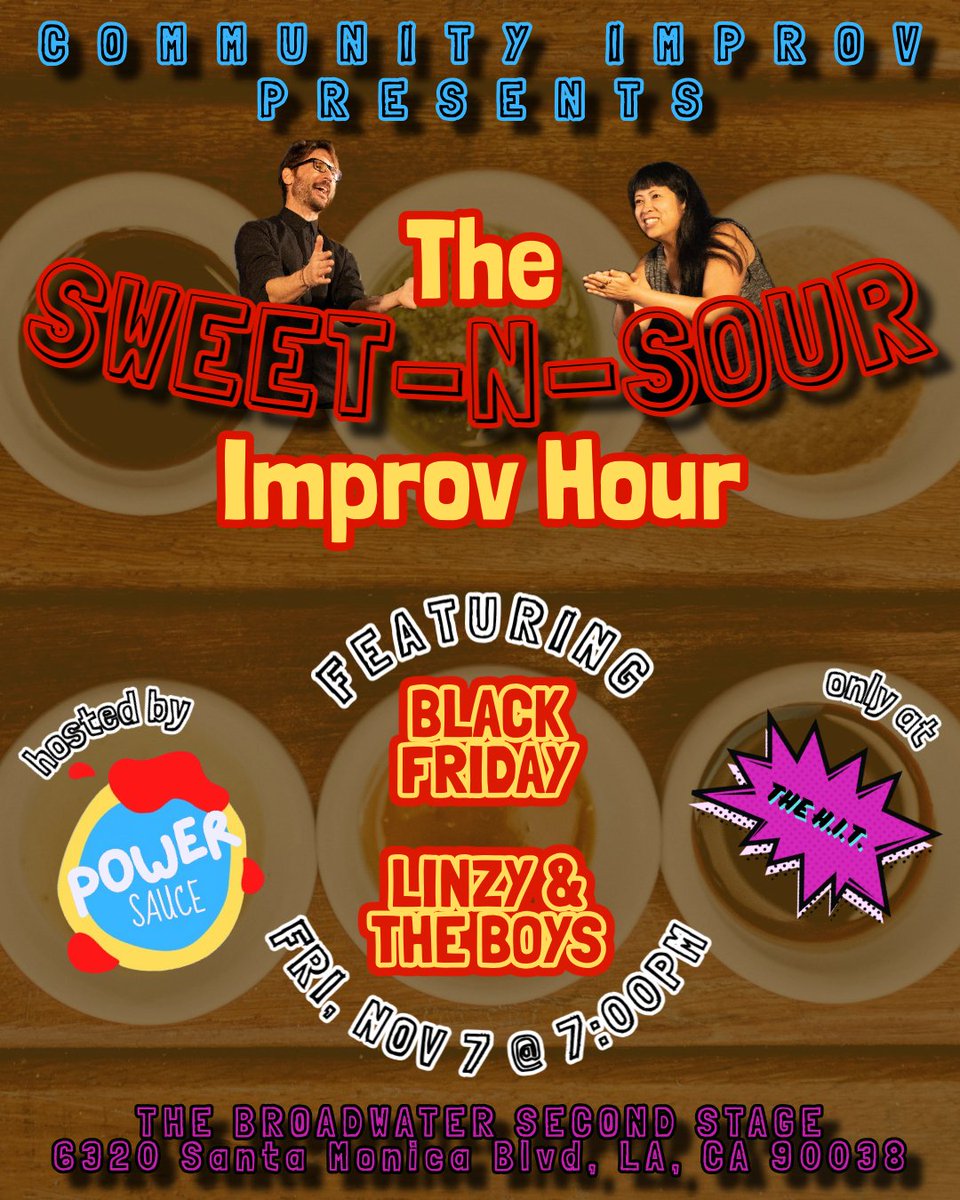 nativi_rad's tweet photo. NEW SHOW ALERT 📢 Enjoy some tasty improvisational theater in Hollywood this Friday! I'm co-producing and co-hosting The Sweet-N-Sour Improv Hour, a new bi-monthly show featuring talented performers from all over Los Angeles and beyond. https://t.co/86iuvB6KZS