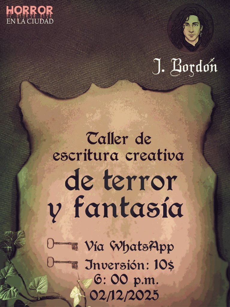 Lectores, el 28 de noviembre iniciaré un taller de escritura creativa enfocado en el terror y la fantasía. Espero que puedan unirse y cerrar este año de manera creativa. Si pueden, les agradecería mucho un retweet para llegar a más escritores interesados.
