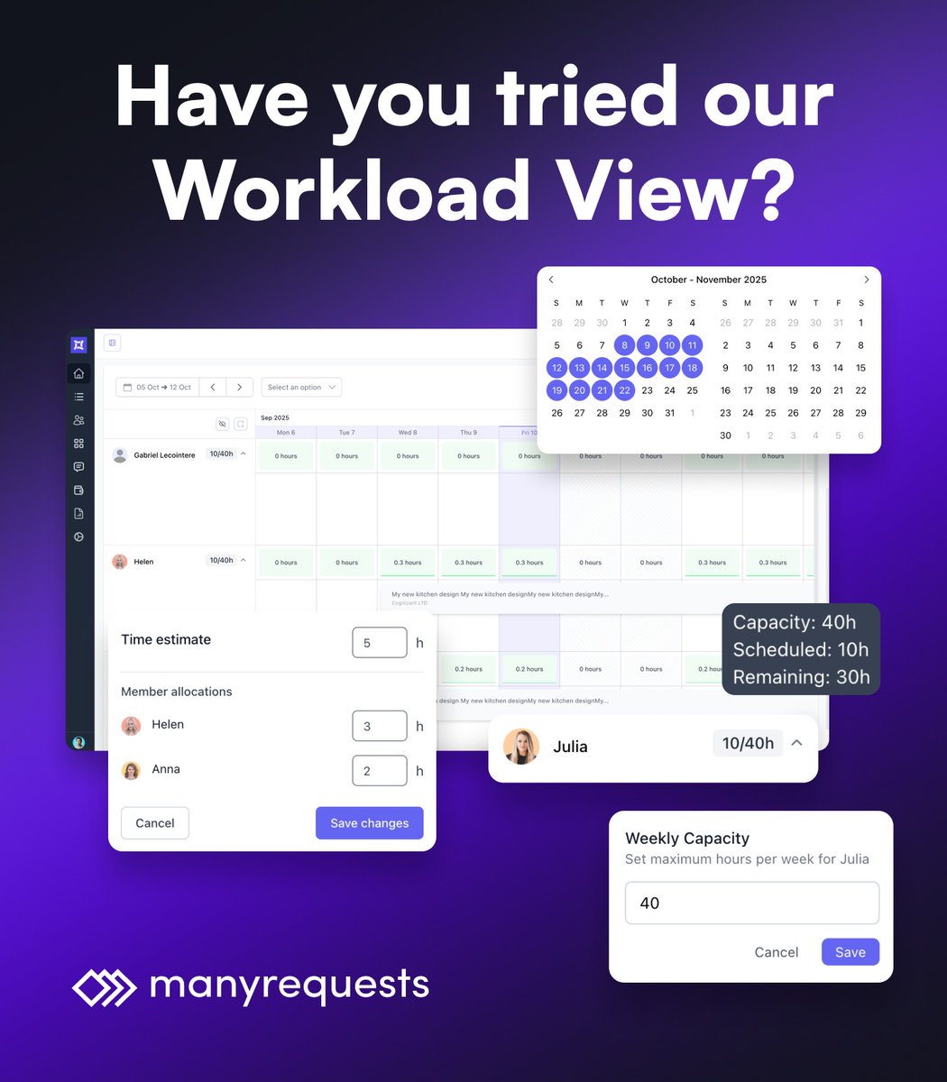 ManyRequests's tweet image. That moment when you finally know who’s free this week 👀

Our new Workload View shows exactly where your team’s time goes - so you can plan smarter and avoid burnout.

📅 Try it inside ManyRequests - app.manyrequests.io/free-trial/