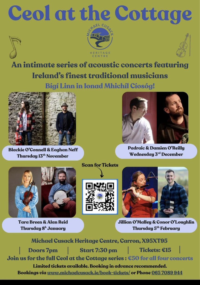 Join us for our wonderful Ceol at the Cottage sessions in the coming weeks and months. Tickets available anseo..share.google/nmYQmss0pqT8Jq…