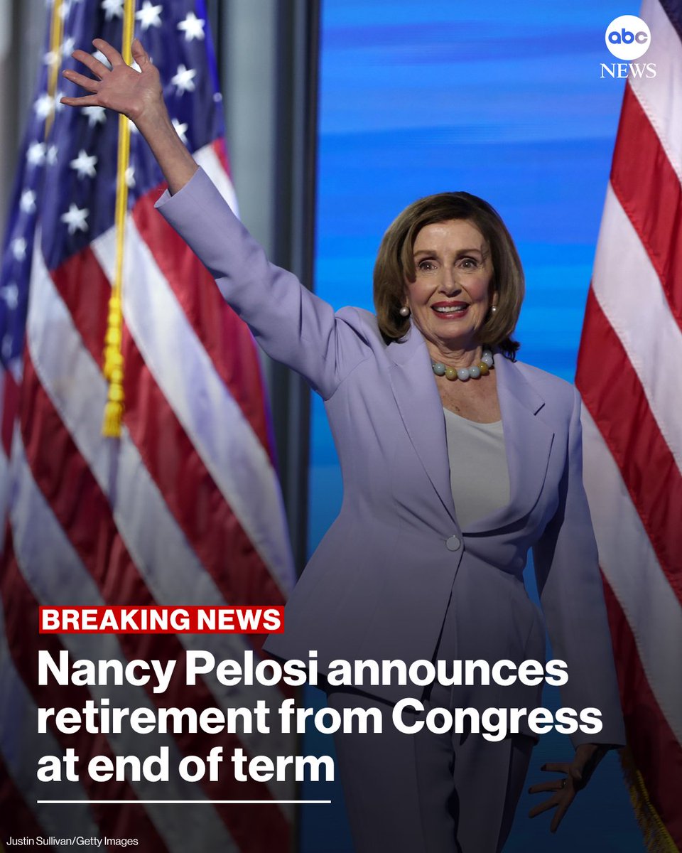 BREAKING: Nancy Pelosi, the first woman elected speaker of the House, says she will retire at the end of her current term. abcnews.link/p3wRuj9