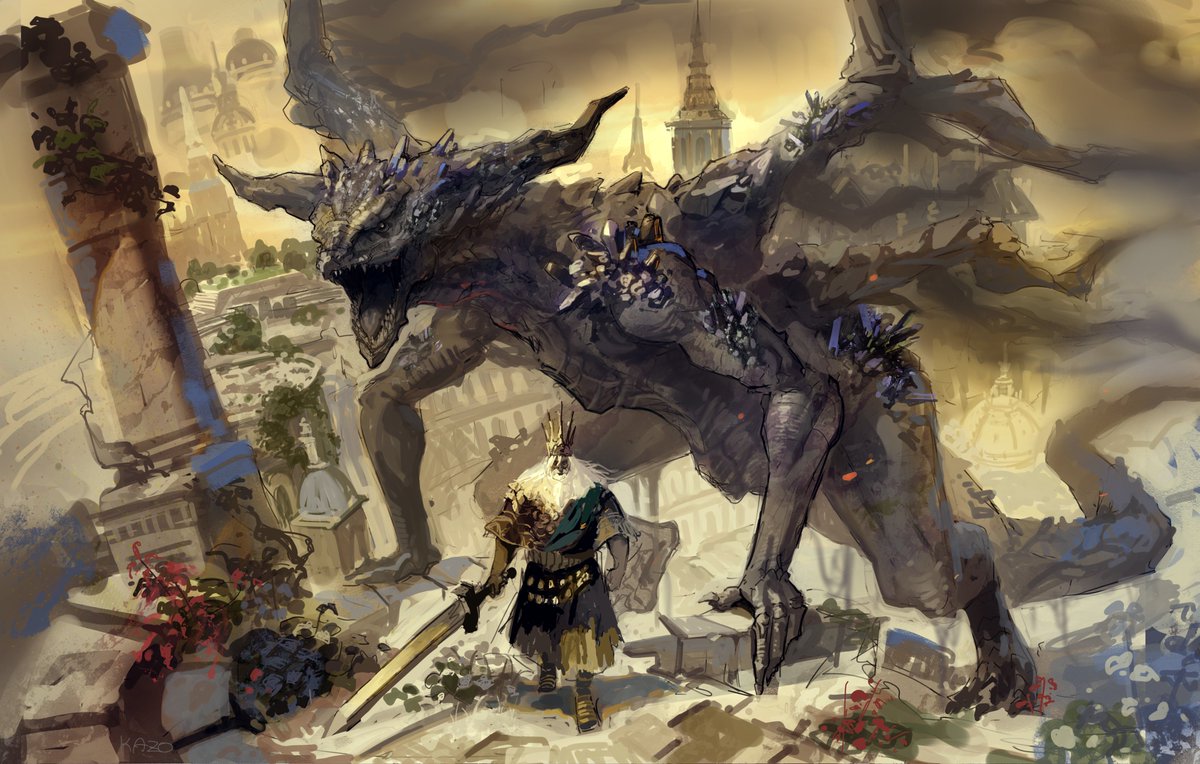 グウィンとミディール。お散歩。