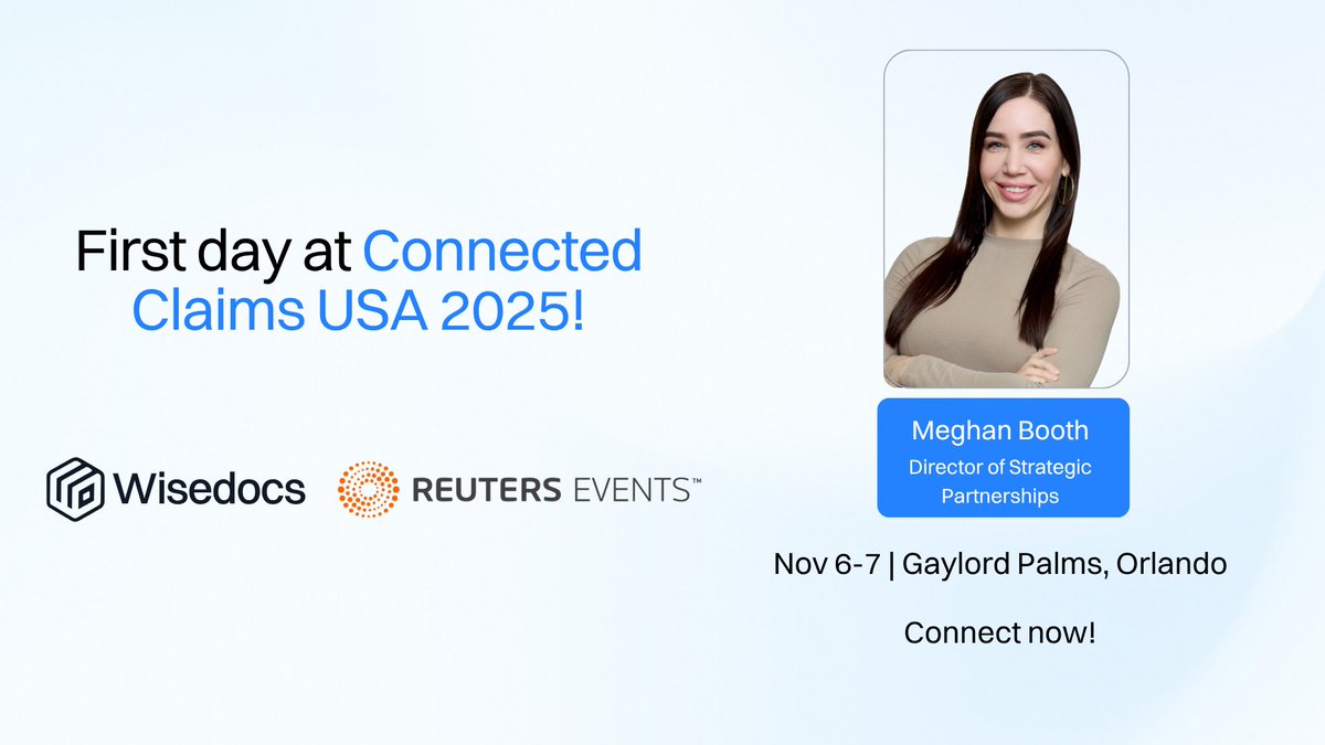 Wisedocsai's tweet image. 🤖 Day one at #CCUSA 2025

Connect with Meghan Booth in Orlando to talk about human-validated #AI for confident and faster claims work

📍 Gaylord Palms
📅 November 6 to 7

Book a meeting 👉 hubs.ly/Q03QYNcn0

#Wisedocs #ConnectedClaims #Insurtech