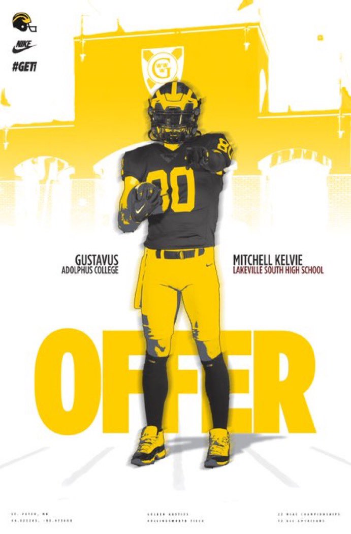 Very blessed and grateful for my first offer! Thank you very much <a href="/gustiefootball/">Gustavus Football</a> and <a href="/GlynnDerek/">Coach Glynn</a>! AGTG #gogusties more to come💪💪
