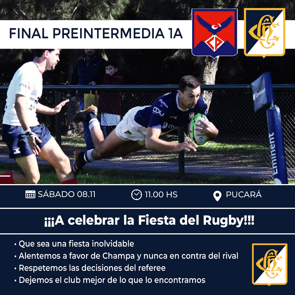 🏉 En la previa a la gran final del Play Off de Top12/1A, no te pierdas el partido que definirá al campeón de la categoría de PreA entre Champa y <a href="/clubpucara/">Club Pucará</a> 
Vamos Champa!