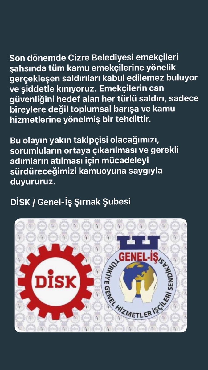 DİSK GENEL-iŞ ŞIRNAK ŞUBE tweet media