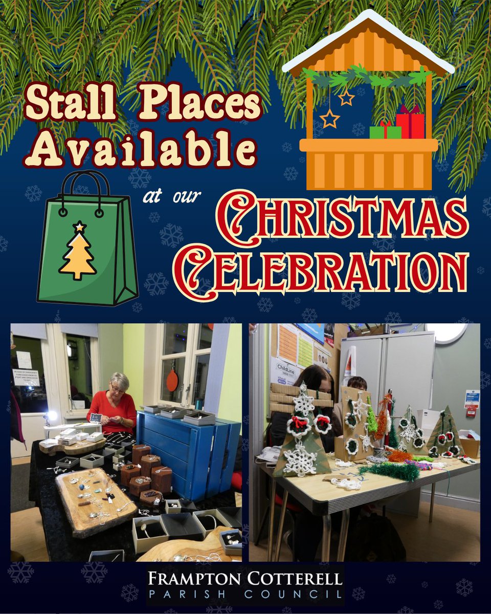 Do you run a local business, charity, or community group?

We have stalls available at this year’s Frampton Cotterell Christmas Celebration!

Learn more at: framptoncotterell-pc.gov.uk/frampton-cotte…

#FramptonCotterell #Christmas #Local #Stallholders #Opportunity #FCPC #SouthGlos