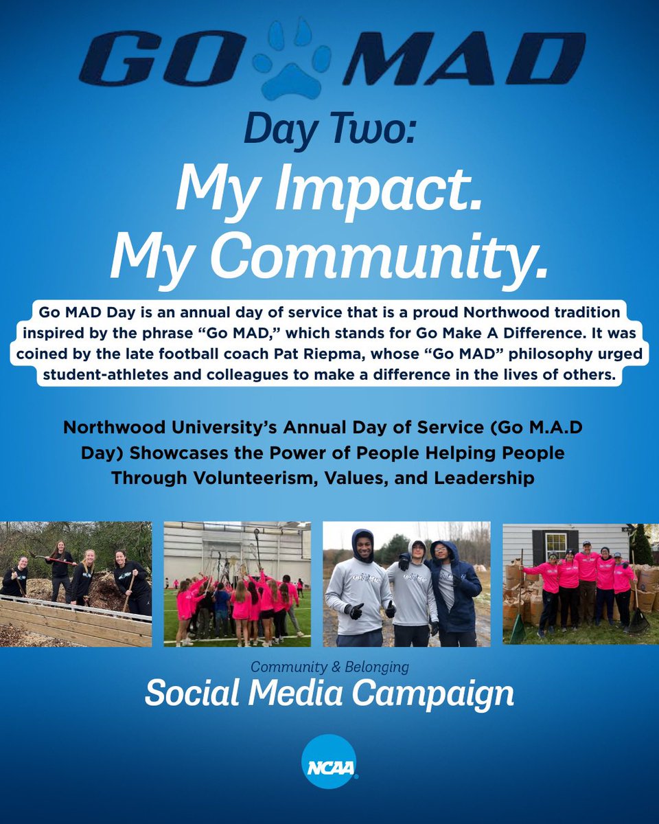 DIGDeepTwolves's tweet image. ‼️day 2‼️ We at Northwood University are proud to be part of the Midland community.  One example of this is our annual GOMAD day, which is occurring tomorrow.  Keep your eyes peeled for Timberwolves making a difference.  #GoMAD #DIGdeeper #NCAA