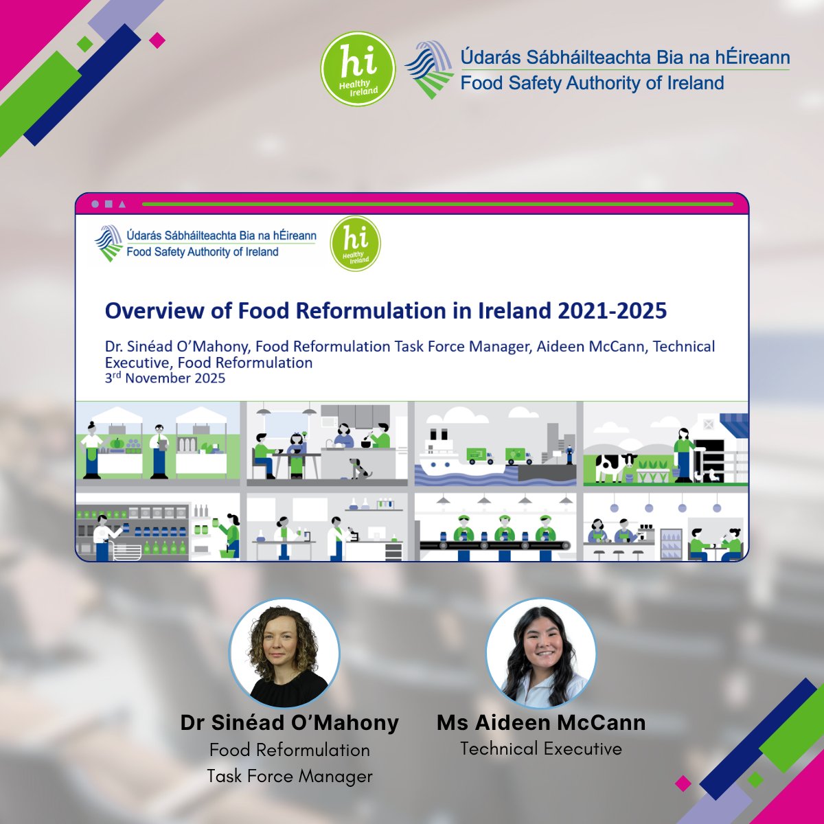 FSAIinfo's tweet image. This week, Dr Sinead O&apos;Mahony and Aideen McCann,  Food Reformulation Task Force, were speaking to final year students on the Nutrition and Health Science degree @TUS_ie about the work of the Task Force. 👩‍🏫📚 

#FoodReformulation #NutritionandHealth #Sustainability