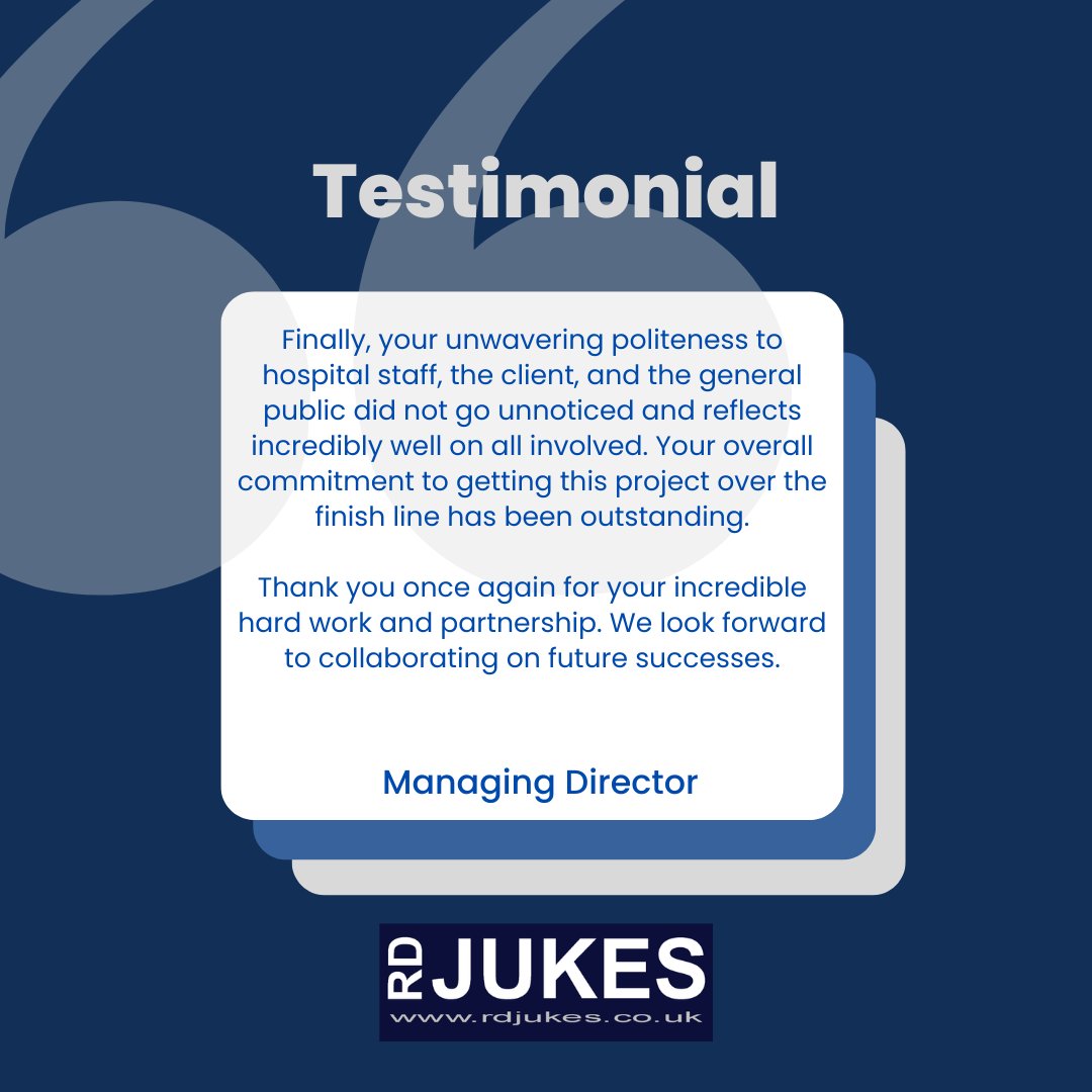 RDJukes's tweet photo. TESTIMONIALS - a further positive endorsement has been obtained concerning a recent project, particularly highlighting two of our core values:

COLLABORATION &amp; RESPECT  

#RDJ #Electrical #Feedback #Testimonials #Collaboration #Respect https://t.co/JHvpTrEwtI