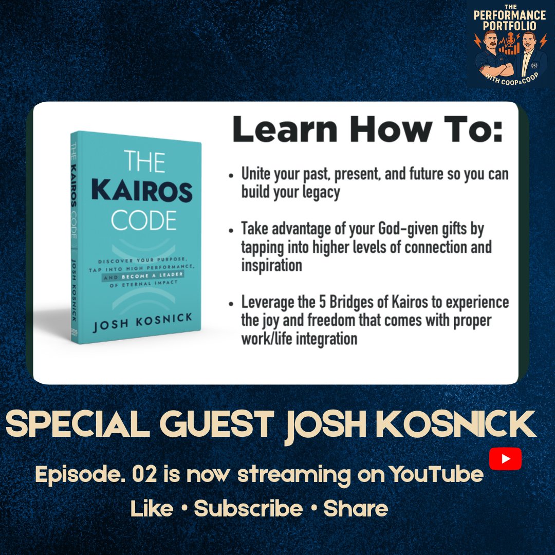 PerformancePF_'s tweet image. Ep 02: The Kairos Code with Special Guest Josh Kosnick
The Performance Portfolio Podcast with Coop &amp;amp; Coop
Where high performance meets financial empowerment.

🎯 Tune in.
✅ Subscribe.
💡 Perform better everywhere.

Watch now on YouTube: youtu.be/SSXAAnaSD0A