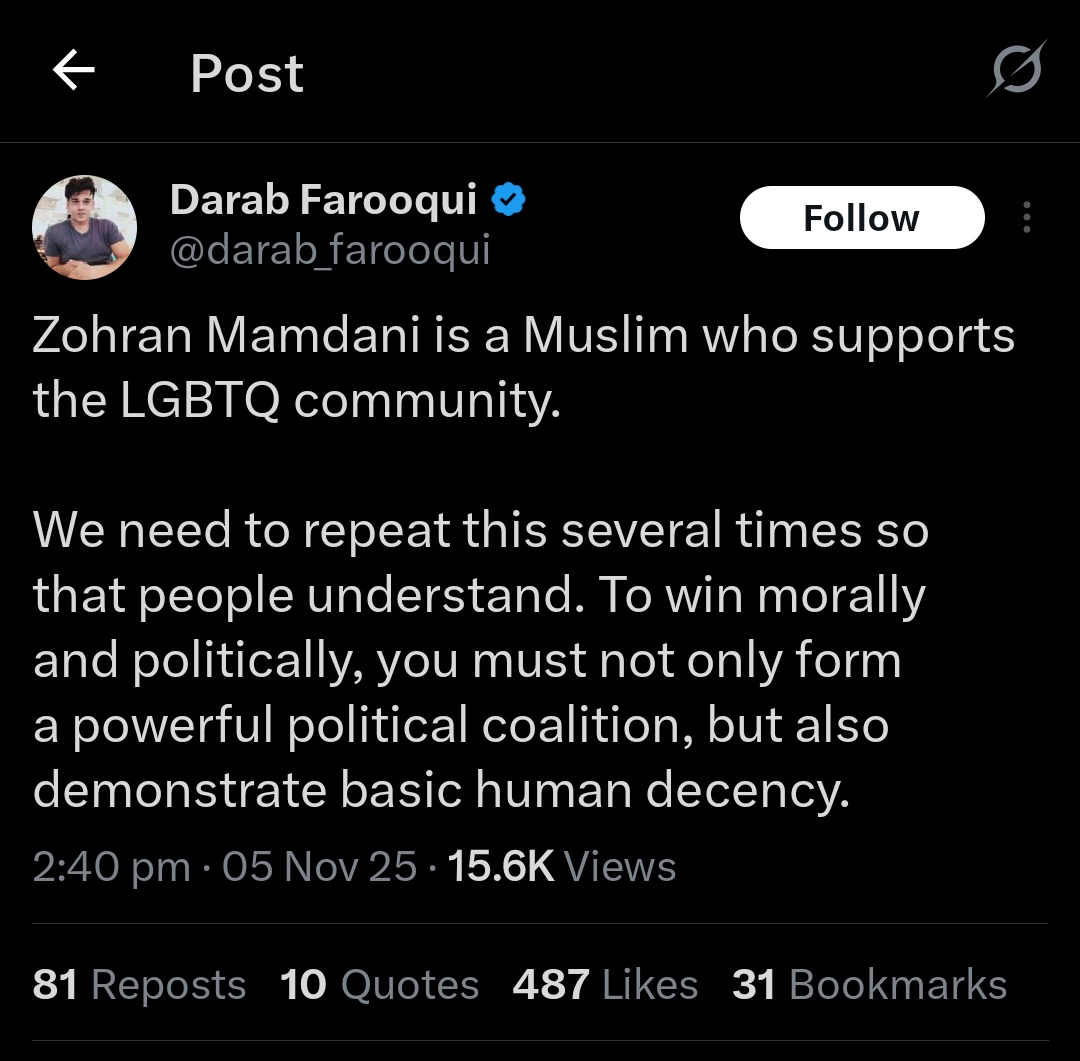 Murtads, Munafiqs, and aesthetic hijabi liberals are trying to normalize LGBTQ among Muslims. They are using Zohran Mamdani's victory to push their pro-LGBTQ propaganda to Muslims.
Always beware of such people they’ll take you away from Islam without you even realizing it.