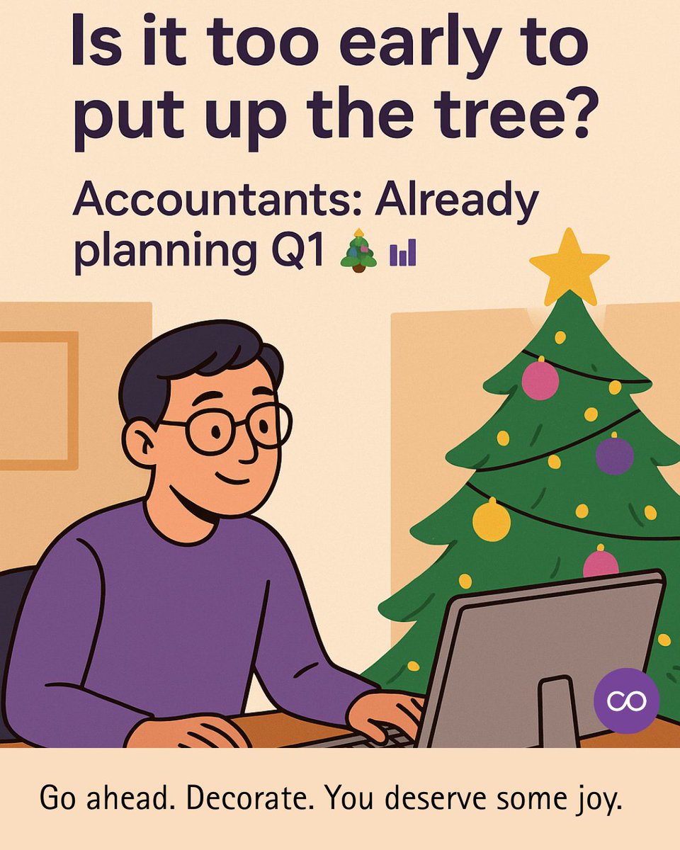 acounta_io's tweet photo. Is it too early to put the Christmas tree up?
Accountants: “We’re already planning Q1.” 🎄📊
Go ahead. Decorate. You deserve some joy.
#Acounta #WorkIncredibly #AccountingLife #HolidaySeason #CPAhumor https://t.co/6NtFrBFNFq