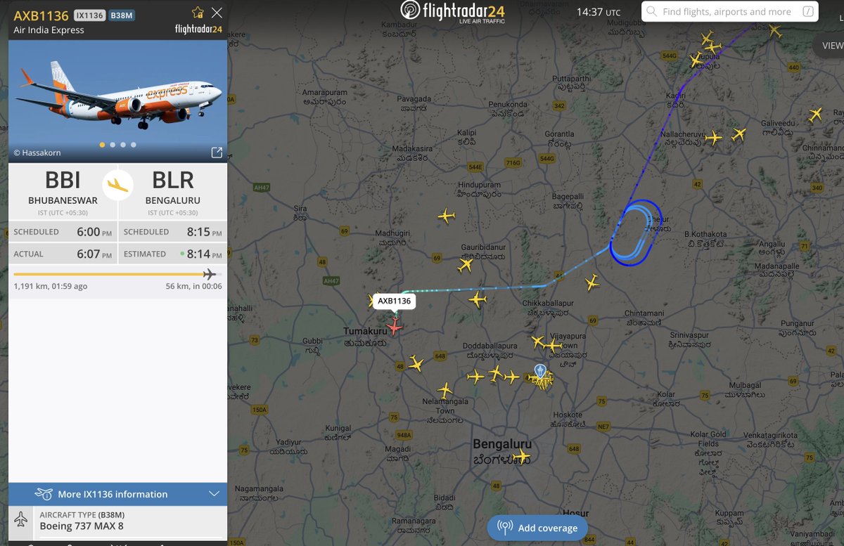 kulkarni_'s tweet photo. Looks like something is up at #BLR airport. All incoming flights are just circling around https://t.co/9cKRM0h0ek